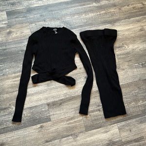 Black Sweater Skirt 2 Piece Set